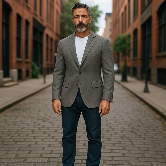 Ralph Lauren 100% Wool Charcoal Herringbone‎ Preppy Patch Sport Jacket 42R NWT - Picture 1 of 16